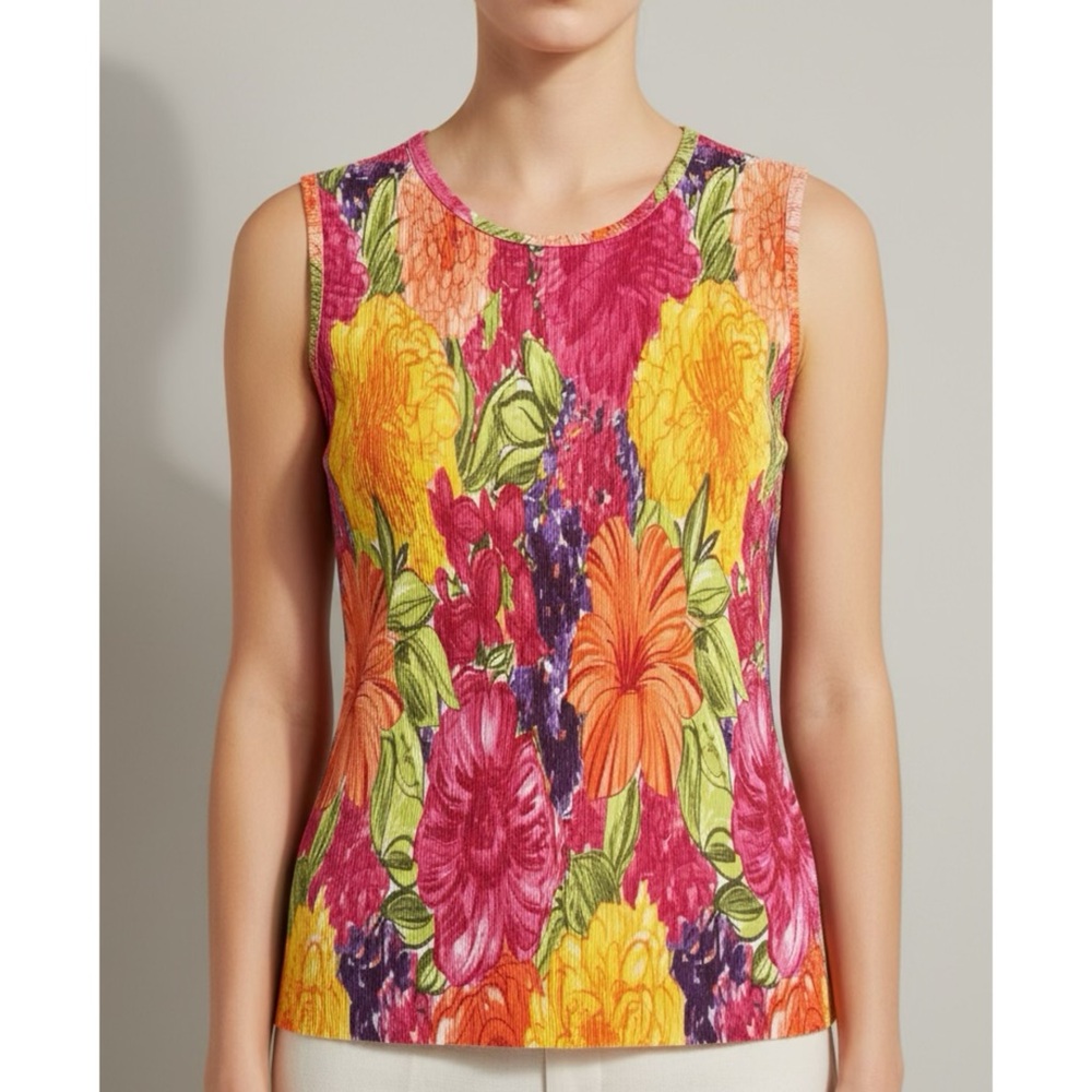 Dress Barn Colorful Floral Tank Top - Pink, Yellow, Orange